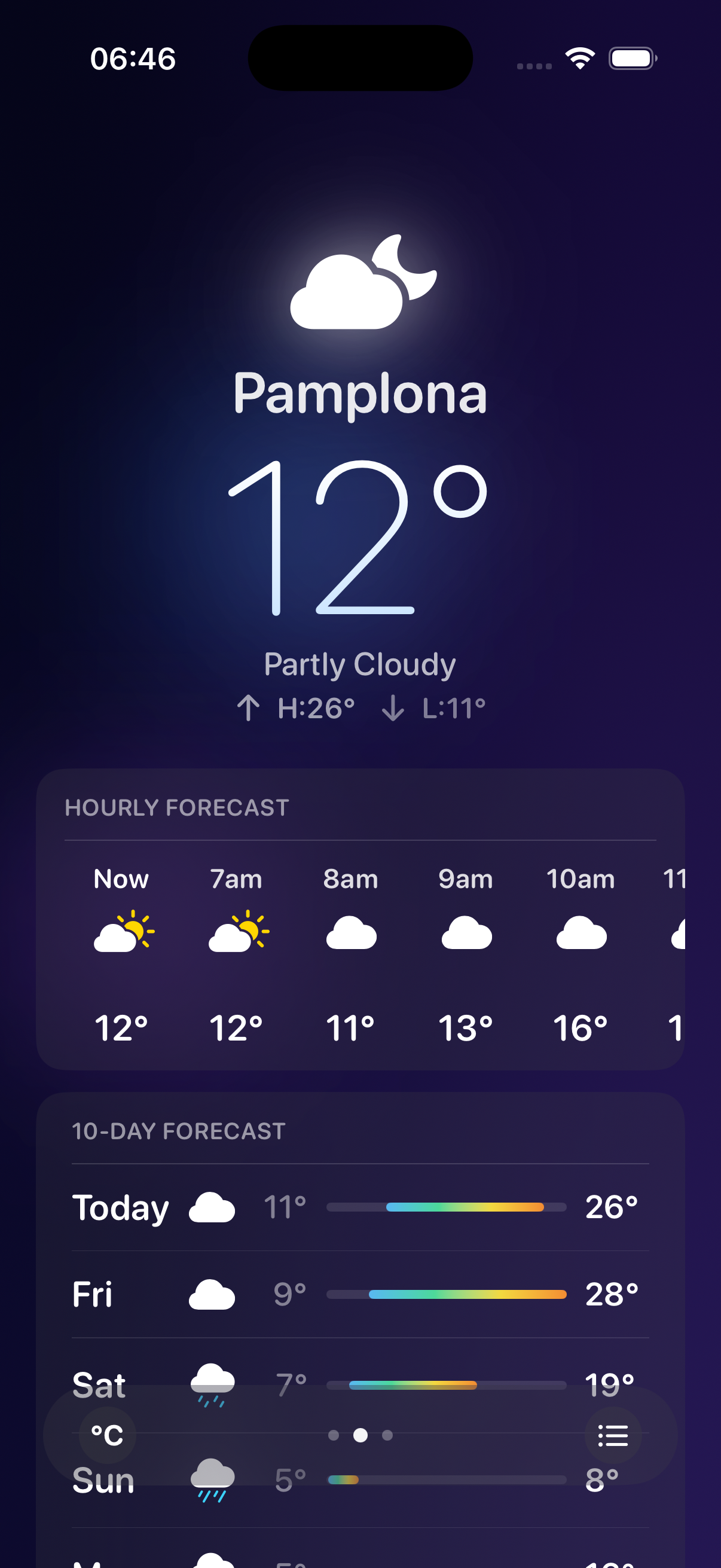 Weather app forecast screen